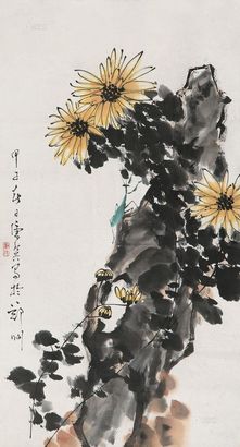 康师尧 1984年作 菊花 立轴