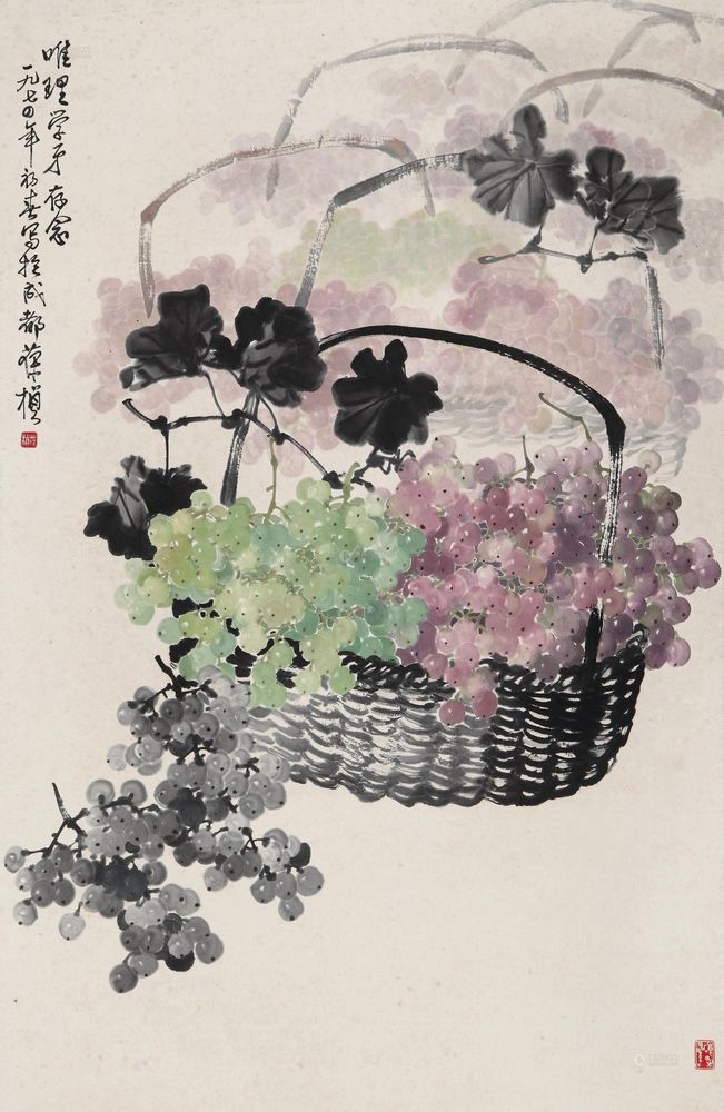 > 苏葆桢 1974年作 群篮葡萄 立轴