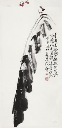 孙竹篱 1984年作 芭蕉小鸟 立轴