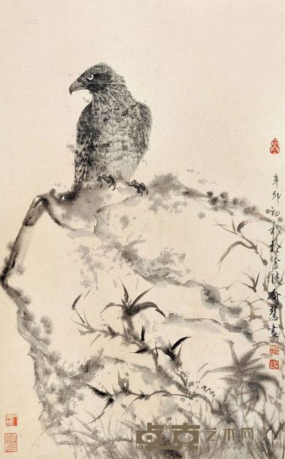 喻慧 鹰石图 镜心 <em>76×47cm</em>