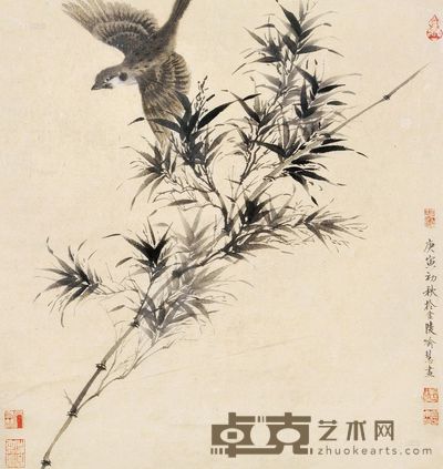 喻慧 竹雀图 镜心 <em>51×48cm</em>