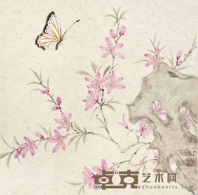 雷苗 桃花蝴蝶 纸本 <em>34×34cm</em>