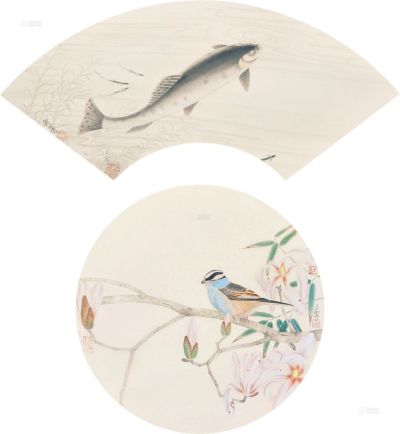 杨立奇 鱼趣图玉兰小鸟 镜片