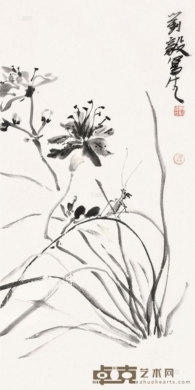 刘懿 螳螂与花 镜心 <em>68×33cm</em>