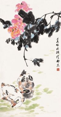 赵良翰 芙蓉双鸭 立轴