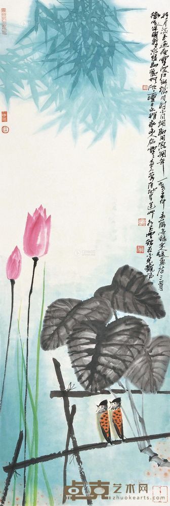 薛亮 1998年作 荷花翠鸟 镜心 <em>100×34cm</em>