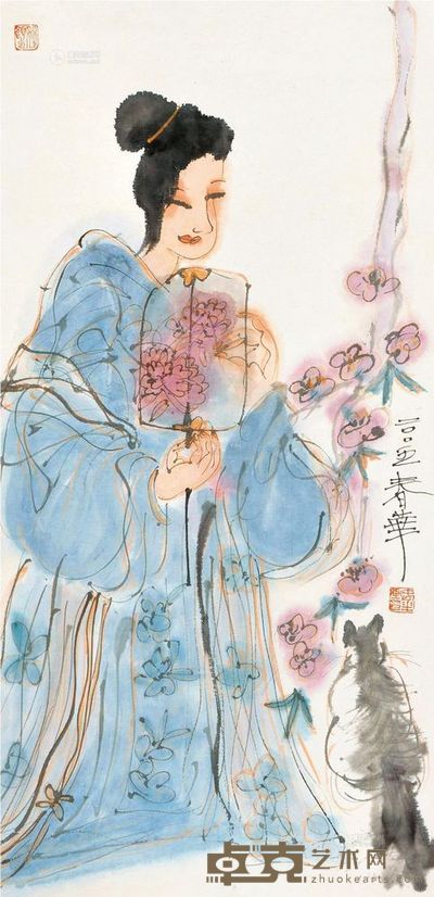 杨春华 桃花仕女 镜片 <em>70×34cm</em>