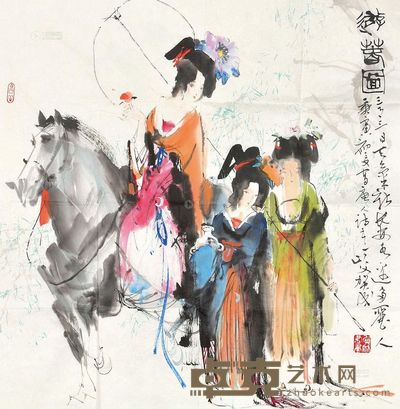 贺成 游春图 镜心 <em>69×69cm</em>