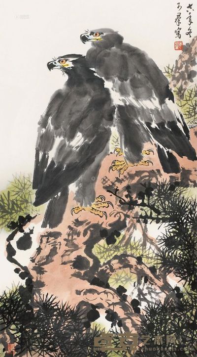 焦可群 双鹰图 立轴 <em>102×57cm</em>