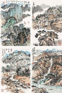 徐建明 山水 镜片 四屏