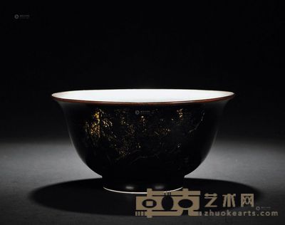 清康熙 乌金釉描金山水纹碗 <em>直径19.5cm</em>