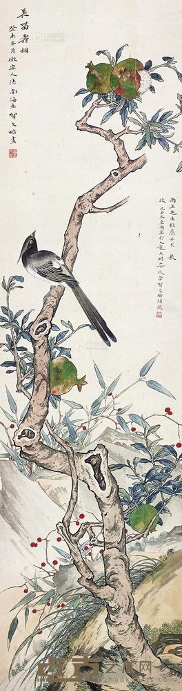 贺文略 花鸟 立轴 <em>128×33cm</em>