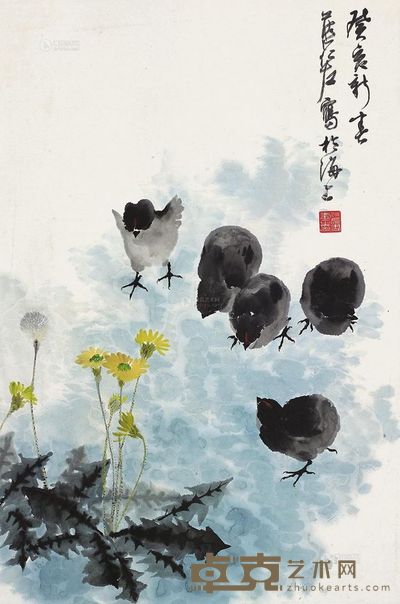 詹仁佐 小鸡 立轴 <em>66.5×44.5cm</em>