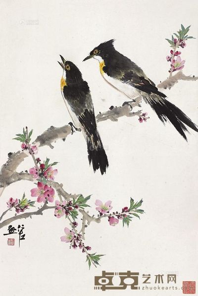 詹仁佐 桃花双雀 立轴 <em>66.5×44cm</em>