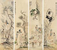 董天野 人物 （四幅） 镜片四屏