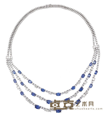 G750金蓝宝石耳环 总重58.64克，蓝宝石石总重量24.12克拉。18K金。