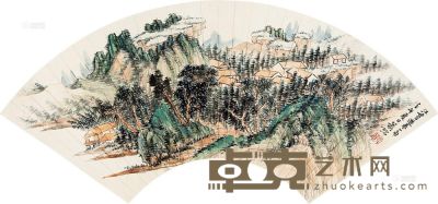 萧愻 青山绿水 扇片 19×52cm