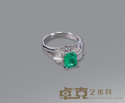 祖母绿钻石铂金戒指 
