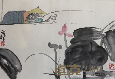 周京新 荷塘垂钓 39cm×28cm 约1平尺