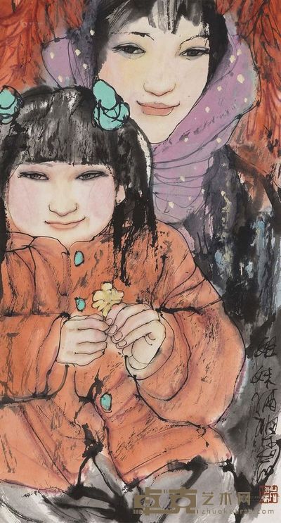 梁岩 人物 镜心 59×31cm