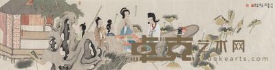 于水 荷塘夜宴图 镜心 35×138cm