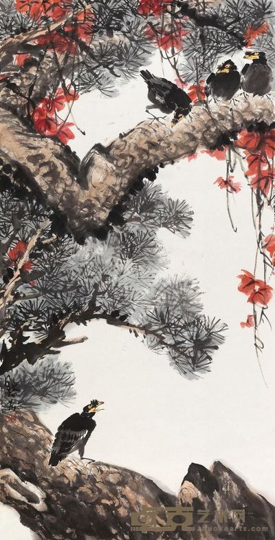 金默如 花鸟 镜心 138×70cm