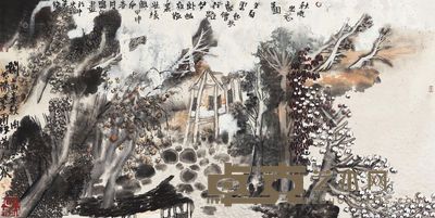 姚鸣京 2004年作 秋枫坐忘图 镜心 65.5×132cm