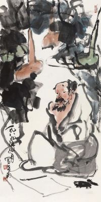 李世南 1989年作 葫芦藤下坐 镜心