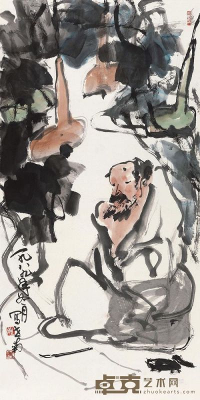 李世南 1989年作 葫芦藤下坐 镜心 137×68cm