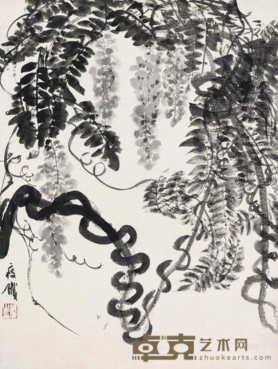 钱瘦铁 墨紫藤 立轴 79×59.5cm