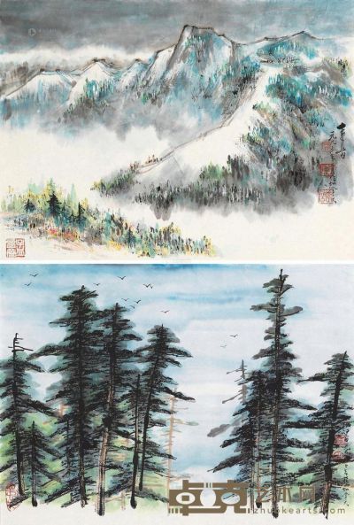 李行百 北美风光 （两帧） 镜心 34×46cm；33.5×44.5cm