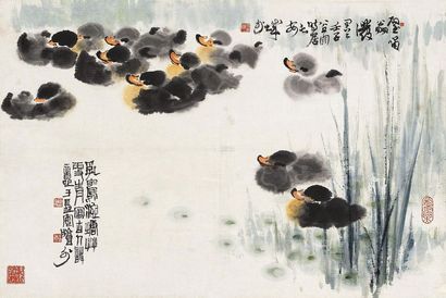 郑乃珖 1972年作 鸭趣图 立轴