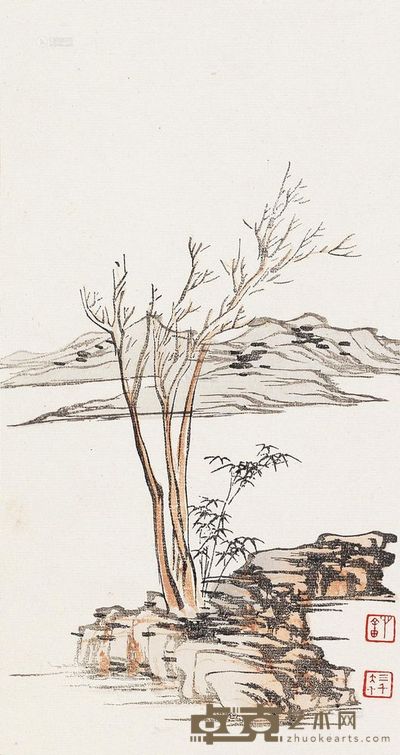 溥儒木版水印?山水 20×10.5cm