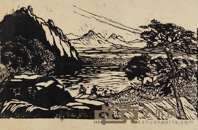 力群 1968年作 山村一景 18.5×30.5cm