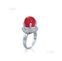 红珊瑚钻石铂金戒指