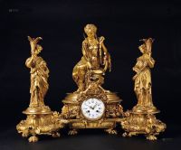 十九世纪法国?铜鎏金狩猎女神三件套钟