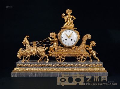 十九世纪法国?铜鎏金天使乘车钟 长70cm