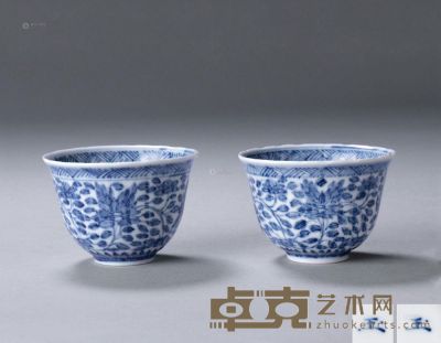清康熙 青花花卉纹薄胎花瓣式杯 （一对） 6.1cm×2