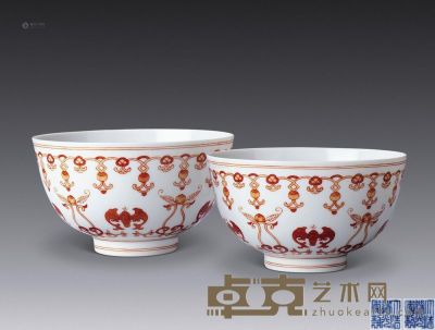 清道光 矾红彩“福寿万代”纹碗 （一对） 直径12.4cm