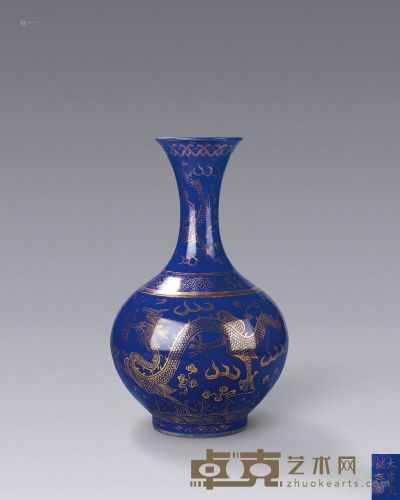 民国 霁蓝描金龙纹赏瓶 高37.5cm
