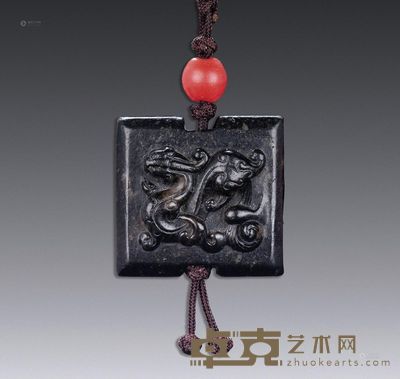 明 白玉浮雕螭龙扁方挂件 4×3.8cm