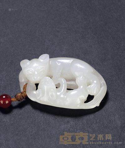 清 白玉双獾挂件 长4.1cm