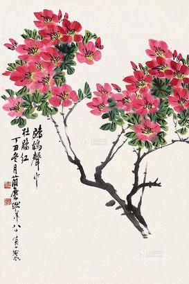 曹简楼 丁丑（1987）年作 杜鹃花 立轴