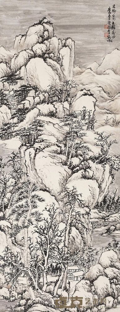 吴徵 庚辰（1940）年作 冬日雪晴 立轴 85×32cm