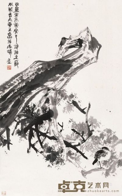 韩天衡 丙寅（1986）年作 花鸟 立轴 95×58.5cm