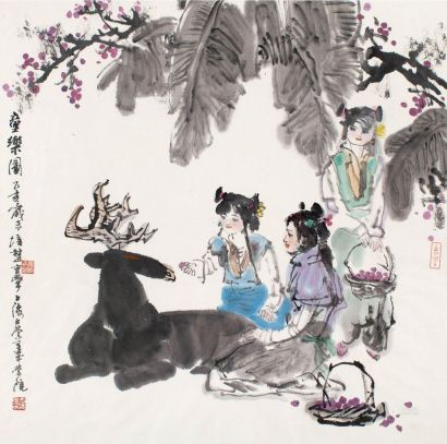 张培楚 乙亥（1995）年作 童乐图 镜框