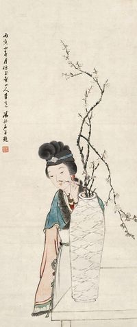 汤禄名 丙寅（1866）年作 梅花美人 立轴