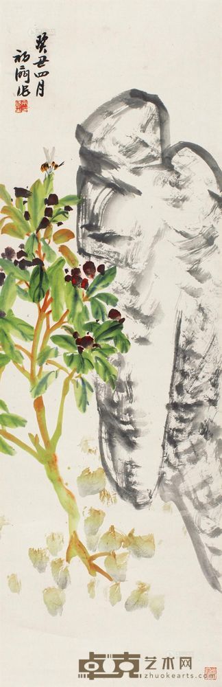 来楚生 癸丑（1973）年作 花卉 立轴 101×32cm