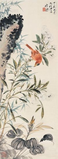 唐云 丁亥（1947）年作 花鸟 立轴
