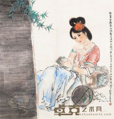 韩伍 甲戌（1994）年作 唐人诗意图 镜框 67×64cm